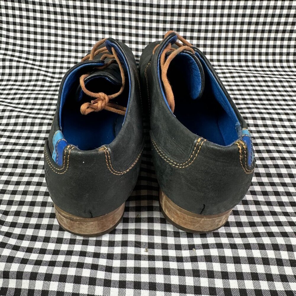 John Fluevog Radio CBC Men’s Classic Derby Shoes Black Blue Leather Size 9 - Picture 3 of 5